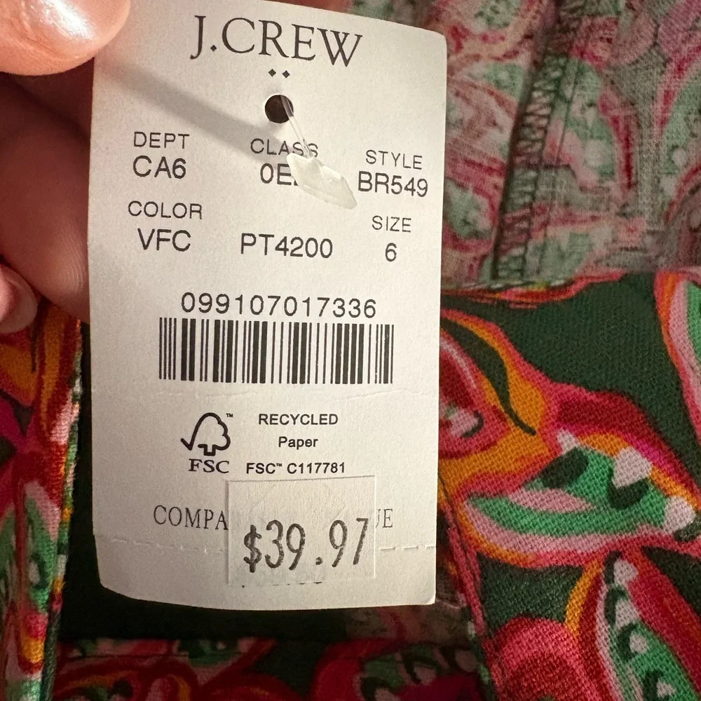 NWT - J. Crew Linen Pleated Short Multicolor Bright Floral Pattern Sz 6